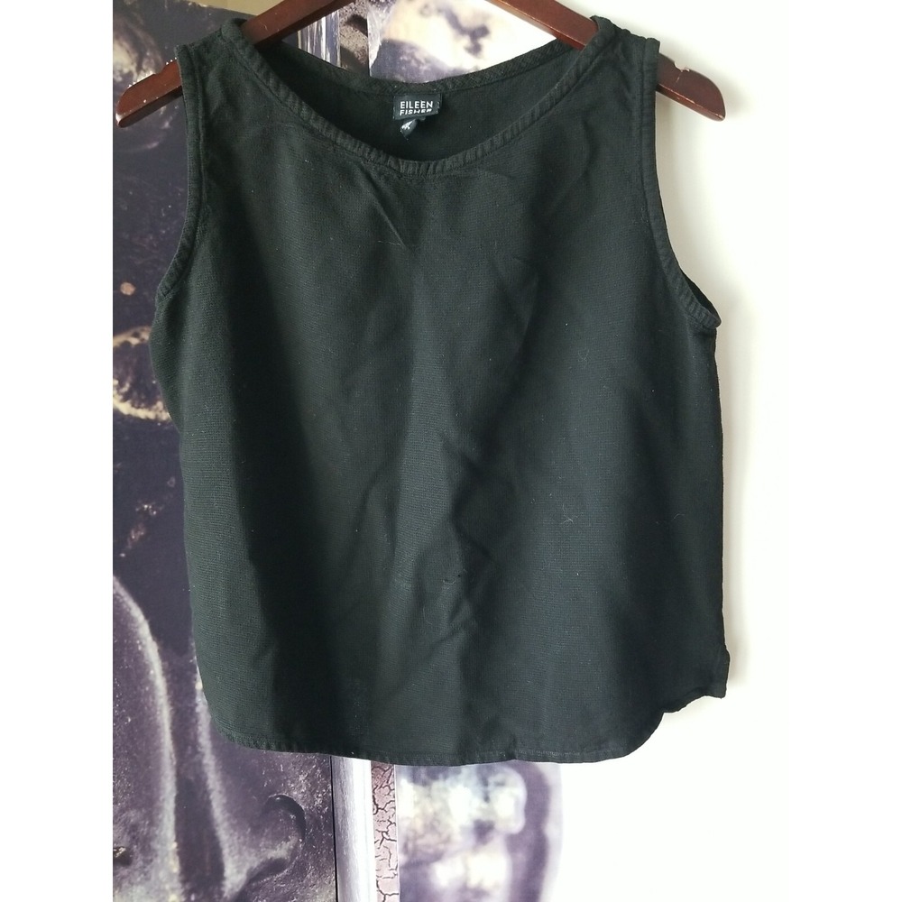 EILEEN‎ FISHER Women's Sleeveless Black Viscose Wool Boatneck Crop Length Top L